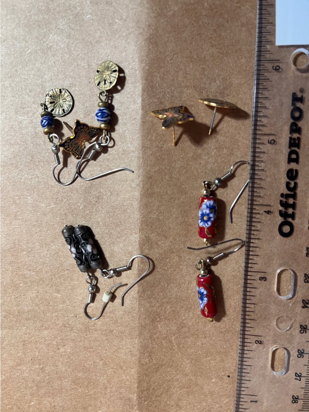 Four pairs of Handcrafted Red Floral Glass Bead Drop Earrings - Women Jewelry